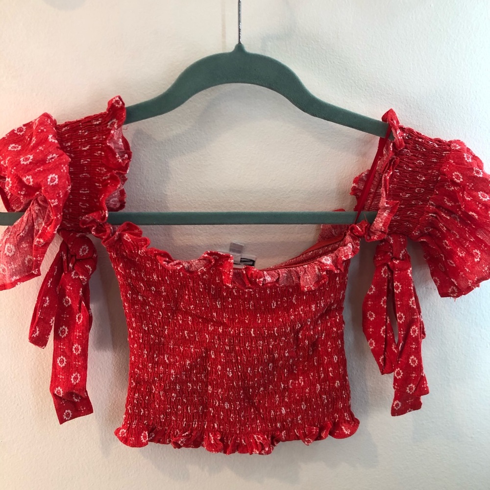 Skylar+Madison Off the shoulder red and white top